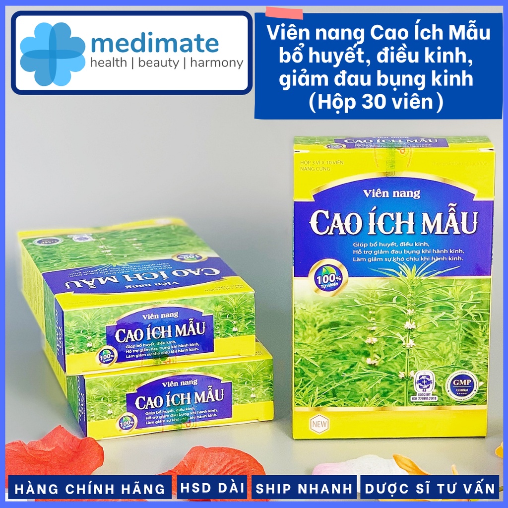 Viên uống Cao Ích Mẫu giúp bổ huyết, điều kinh, giảm đau bụng khi hành kinh (Hộp 30 viên)