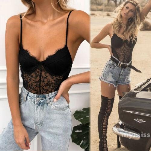 Trang phục bodysuit ren cổ chữ V sát nách quyến rũ cho nữ