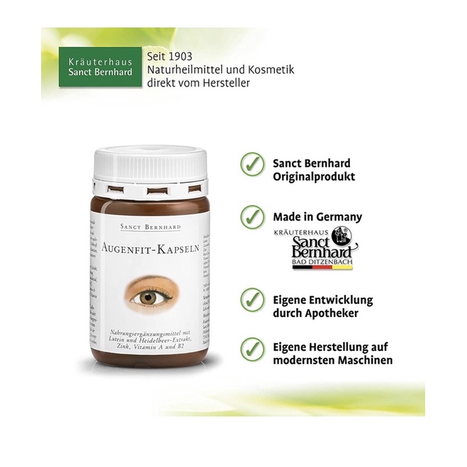 Viên uống Bổ Mắt Sanct Bernhard Augenfit Kapseln - 90 Viên - Hàng Nội Địa Đức