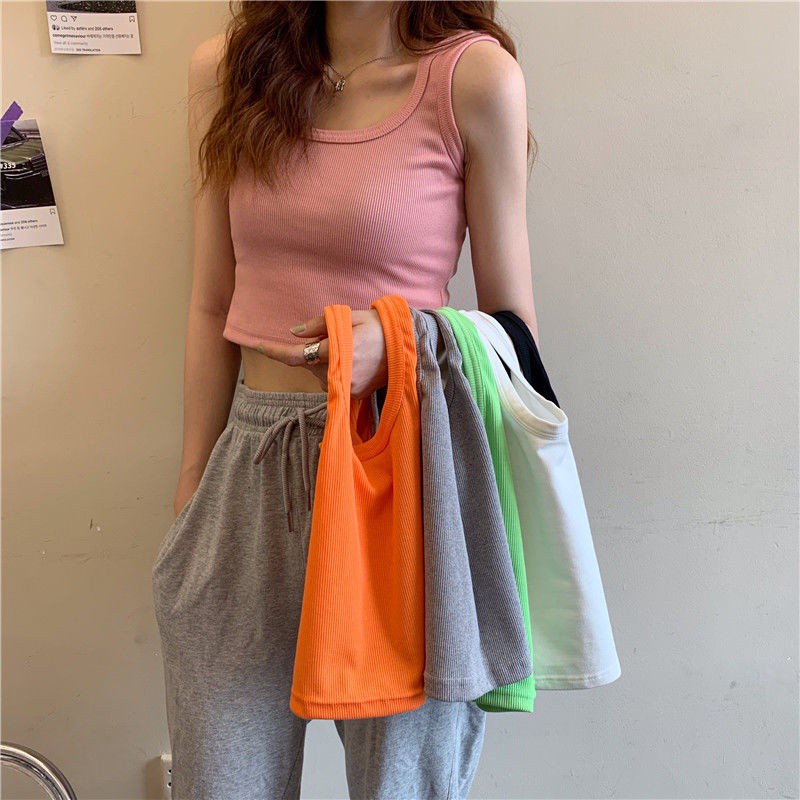 Áo Croptop Sát Nách Cổ Tròn Màu Trơn Thời Trang Mùa Hè Quyến Rũ Cho Nữ