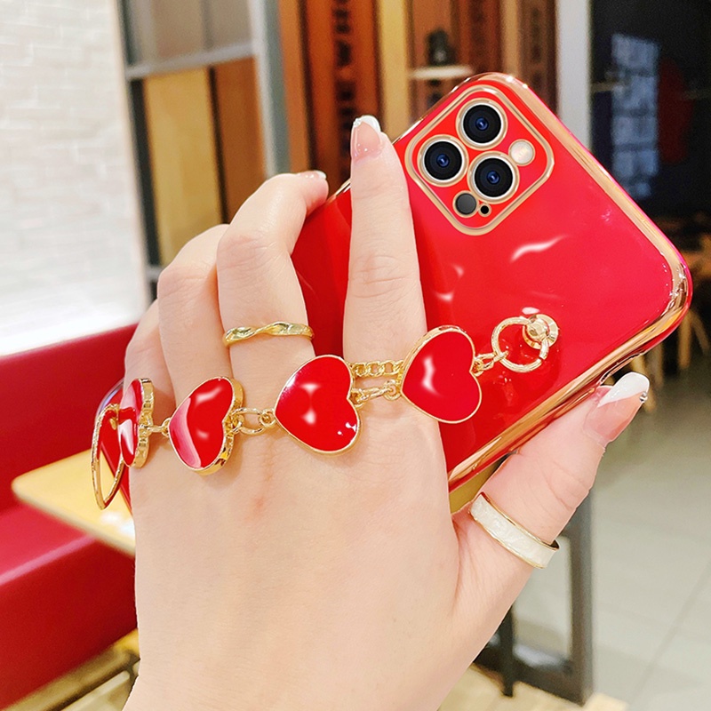 Ốp Điện Thoại Mạ Hình Trái Tim Có Dây Đeo Cổ Tay Cho Samsung Galaxy A21 A21S A31 A51 4G A51 5G A71 4G A71 5G A02S A03S A12