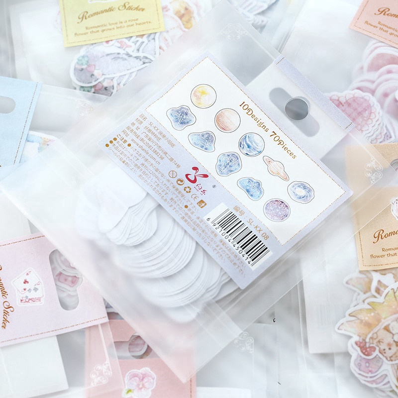 Set 70 Miếng Dán Trang Trí Màu Nước Họa Tiết Xinh Xắn
