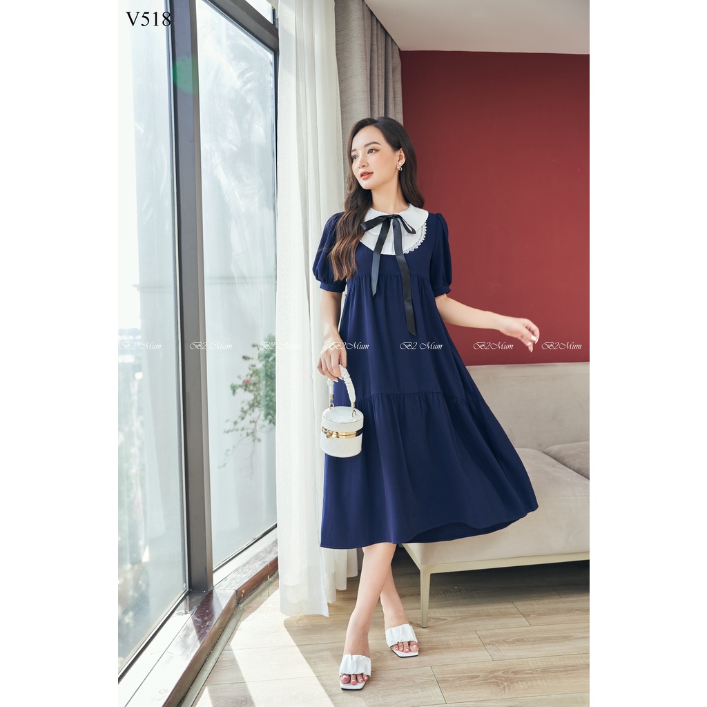 Váy bầu thiết kế công sở nơ cổ dáng xuông V518 B2 MUM
