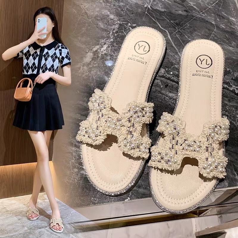 Dép chữ H tiểu thư kẻ karo. có đế chống trượt