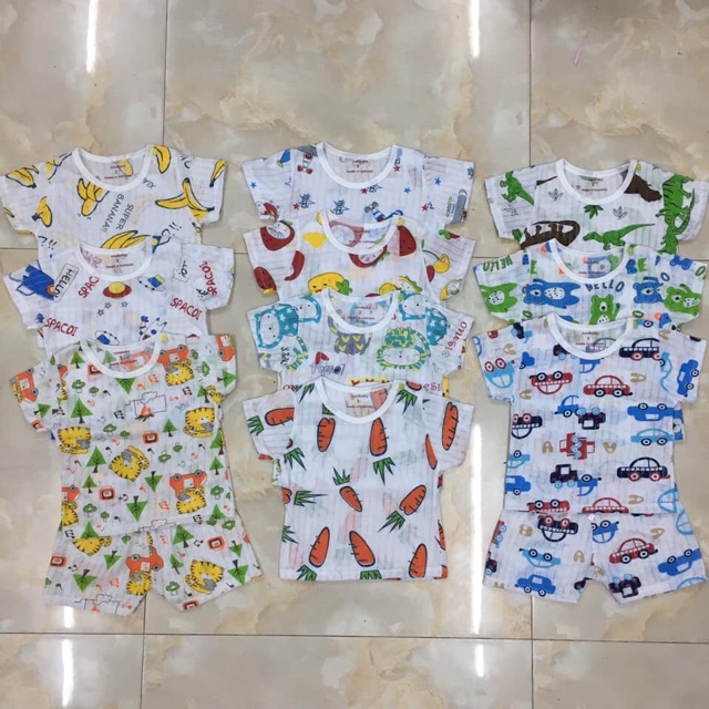 Bộ cộc tay cho bé trai gái cotton giấy cài vai loại đẹp