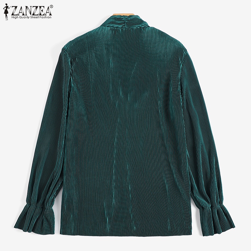 Áo kiểu ZANZEA dài tay cài nút trước xếp nếp thời trang cho nữ