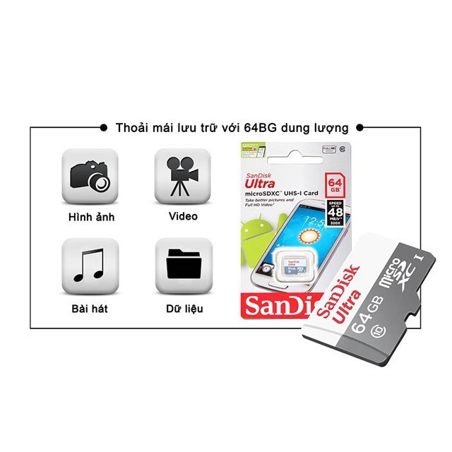 Thẻ Nhớ MicroSDHC SanDisk Ultra 64GB - Dung lượng lớn - bảo hành 5 năm! | BigBuy360 - bigbuy360.vn