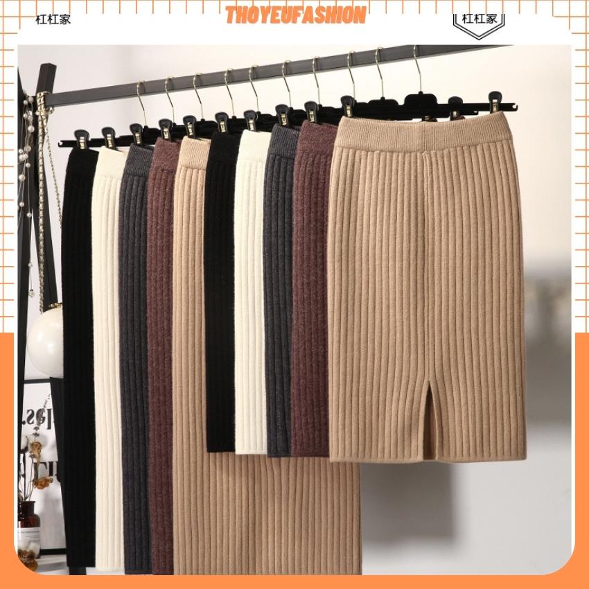 Chân Váy Len Dáng Dài, Ngắn Xẻ Sau Hàng Quảng Châu Chất Len Đũa Mềm Mịn Dễ Mix Đồ