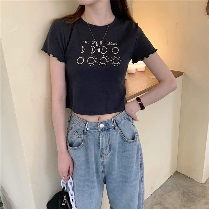 Áo croptop rua mặt trắng, mặt trời KA6
