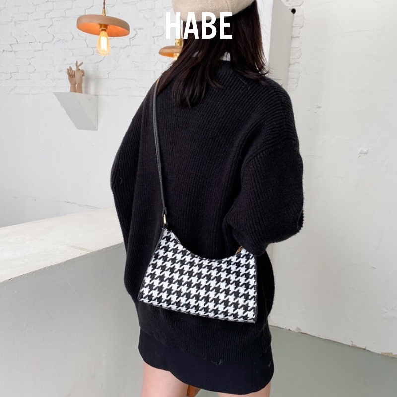 Túi đeo chéo nữ đẹp đơn giản sọc đen trắng chất vải thổ cẩm dệt HABE