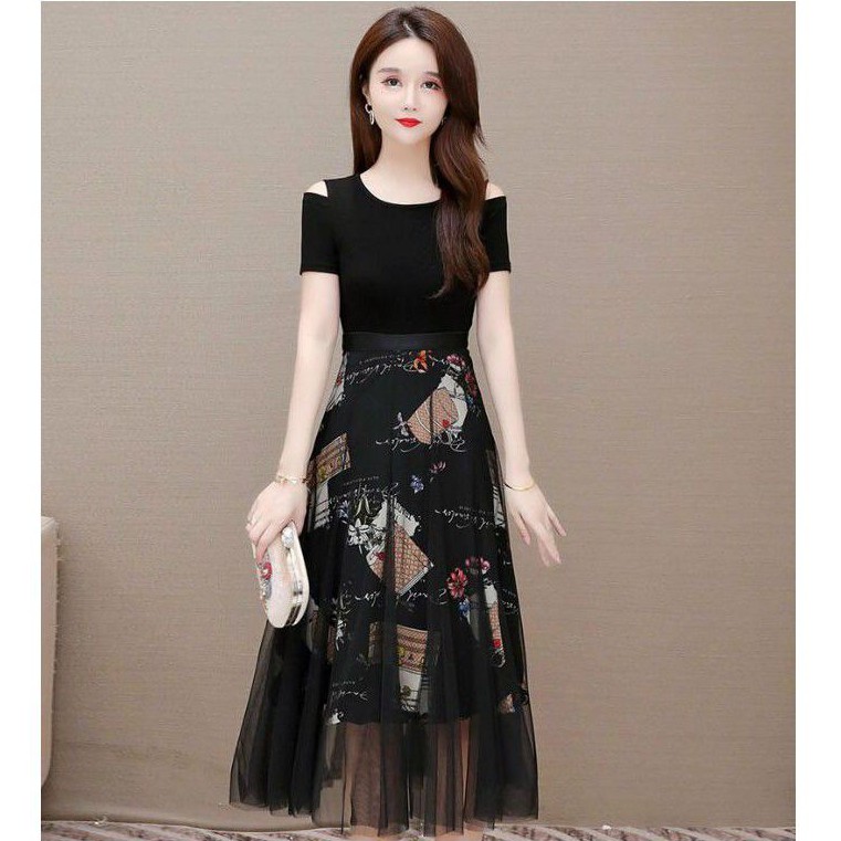 HÀNG NHẬP - ĐẦM XÒE TAY KHOÉT VAI CHÂN VÁY LỤA PHỐI REN