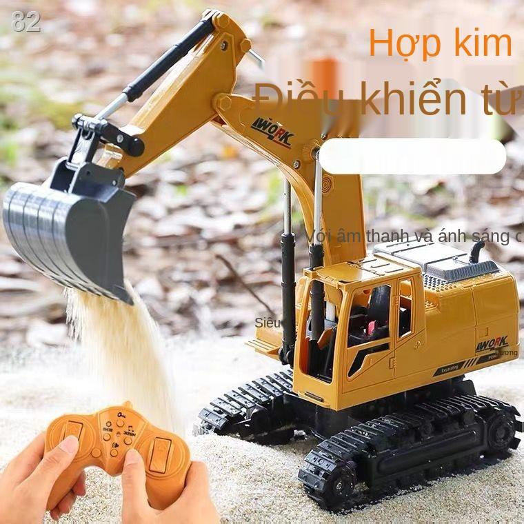 DXe máy xúc điều khiển từ xa Máy xúc móc hợp kim mô phỏng lớn xe máy điện không dây mô hình đồ chơi cậu bé