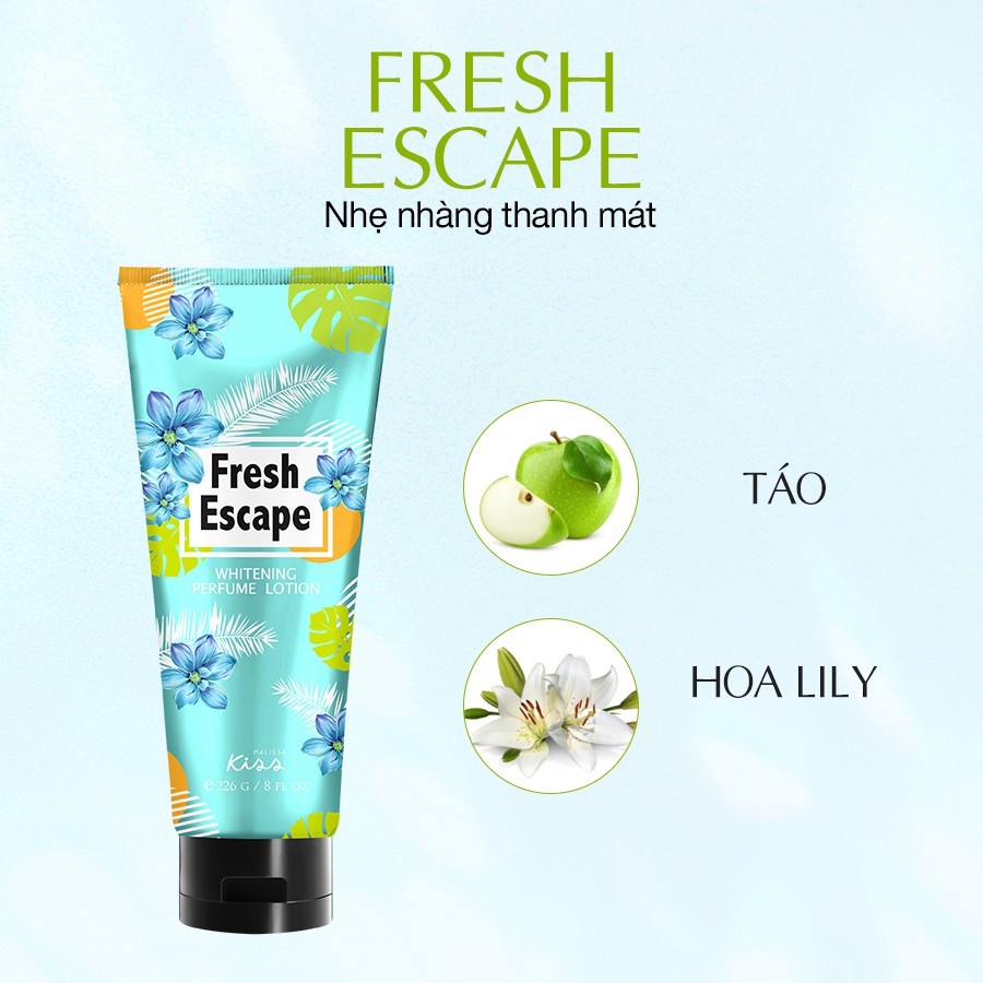 Sữa Dưỡng Trắng Da Toàn Thân Hương Nước Hoa Malissa Kiss Hương Fresh Escape 226g