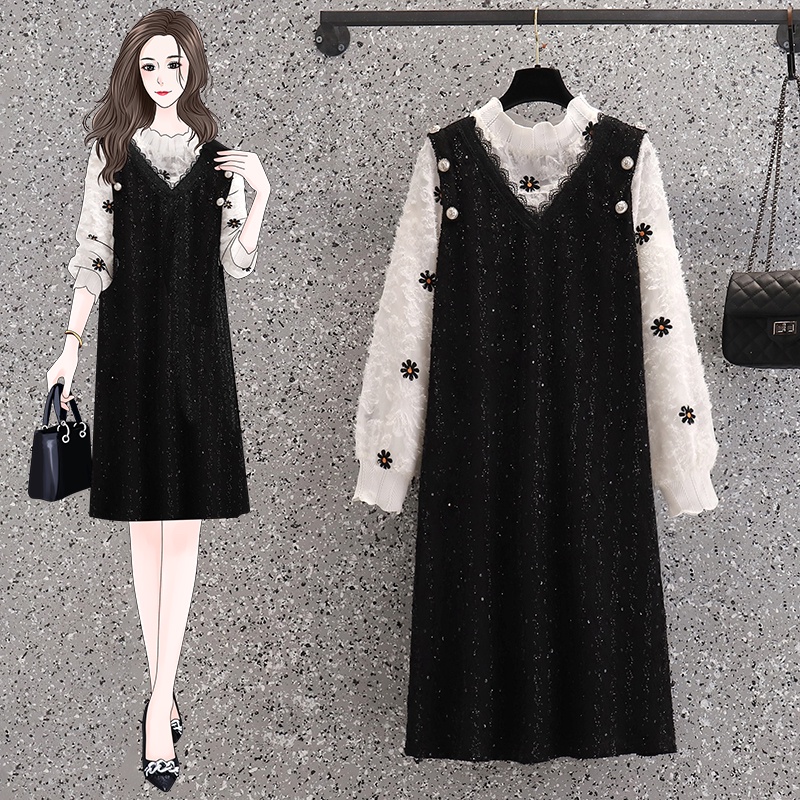 🌸Hàng Order🌸Váy Đầm Bigsize Váy Tay Ren Lông Thêu Hoa Thân Váy Vải Lấp Lánh Sang Chảnh Nữ Tính🌸Hàng Quảng Châu