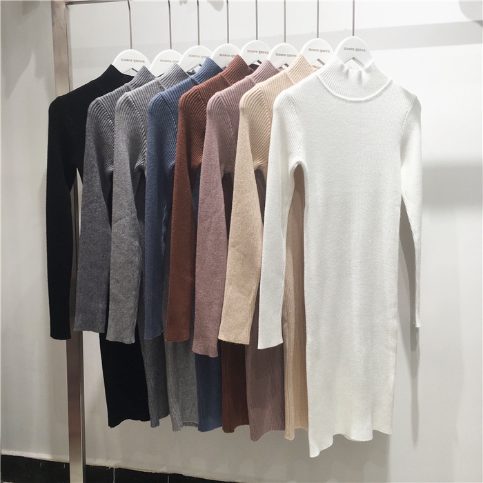 Váy Len Nữ Cao Cổ  Dài Tay Đầm Ôm Body Dáng Dài Mềm Mịn Xiaozhainv vn Co Giãn Hàng Quảng Châu Loại 1 mới nhất 2021 T2E8