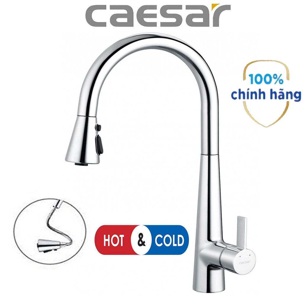 Vòi rửa chén dây rút CAESAR 905C sử dụng nước nóng lạnh - Vòi bếp nóng lạnh CAESAR
