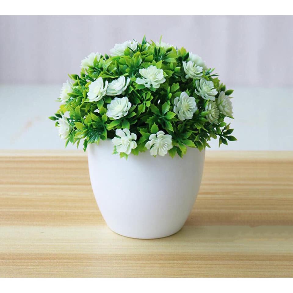 Chậu cây hoa giả mini để bàn trang trí siêu đẹp milkdecor- 01