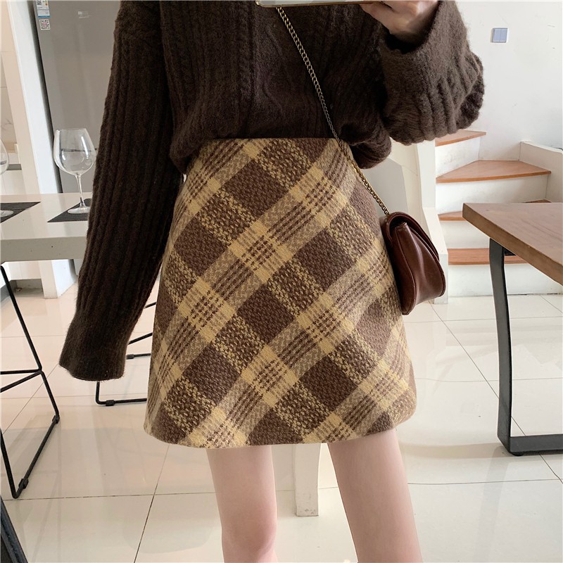 Chân Váy Len Chữ A Lưng Cao Họa Tiết Sọc Caro Thời Trang | BigBuy360 - bigbuy360.vn