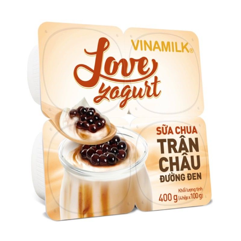 Vỉ 4 Hộp Sữa Chua Trân Châu Đường Đen Vinamilk 100g