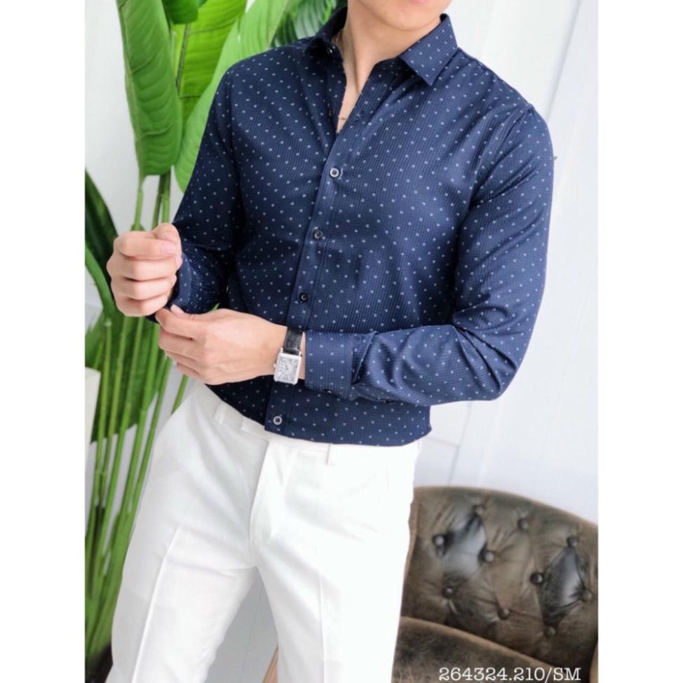 Áo sơ mi nam dài tay cao cấp Họa tiết chấm bi Hàng Xuất , chất cotton phong cách lịch lãm công sở *
