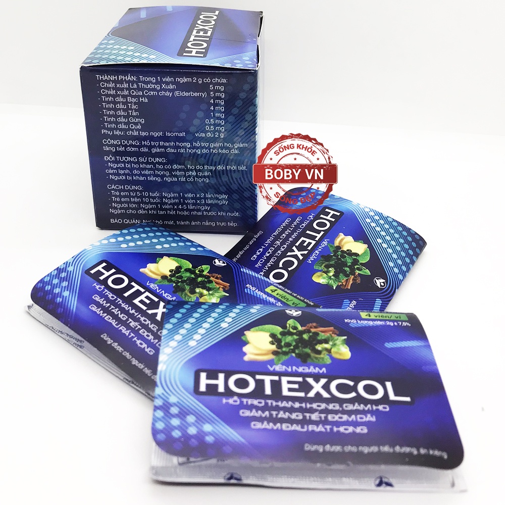 Viên Ngậm HOTEXCOL Hỗ trợ thanh họng, giảm ho - 4 viên/vỉ - Boby