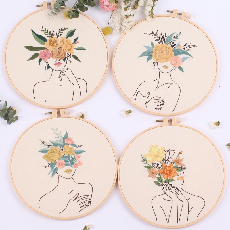 Tranh thêu tay, mẫu đẹp, vải thêu màu be, phong cách Châu Âu, trang trí nhà cửa, đồ handmade tự làm cho nữ, tụ tập bạn bè