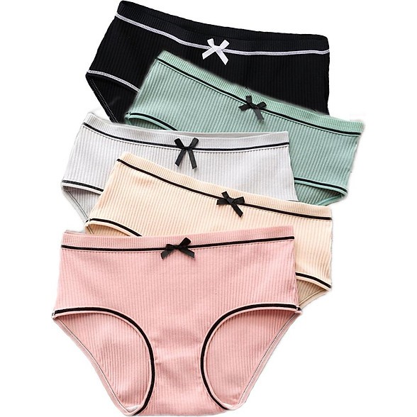 Quần lót nữ cotton gân tăm gắn nơ, quần lót nữ dễ thương kiểu Nhật thoáng khí mẫu mới QLH89 | BigBuy360 - bigbuy360.vn