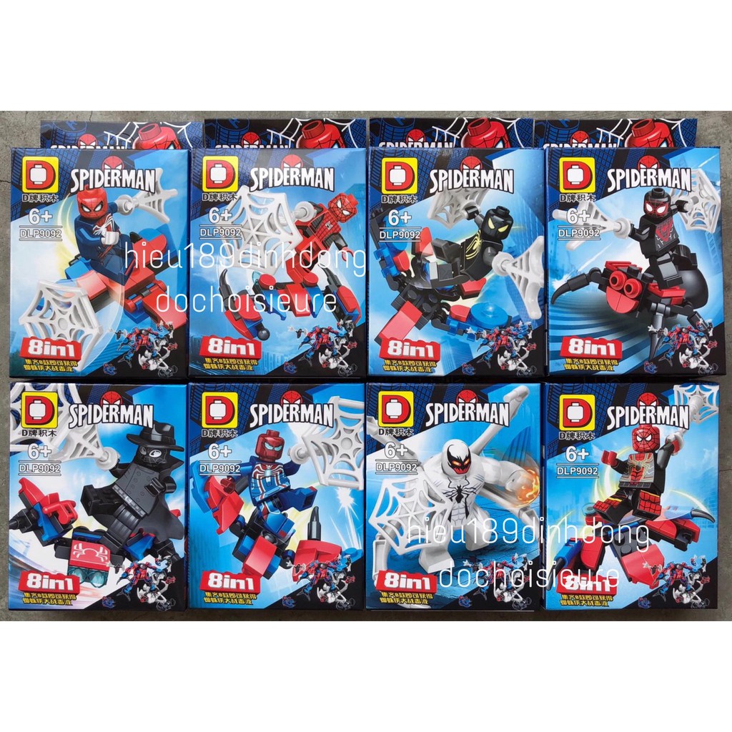 Lắp ráp xếp hình minifigures Lego siêu anh hùng 9092: (8in1) Thế giới người nhện và robot (ảnh thật)