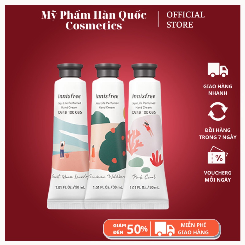 (Mẫu mới 2020) Kem dưỡng da tay, làm mềm da Innisfree Jeju Life Perfumed Hand Cream 30ml