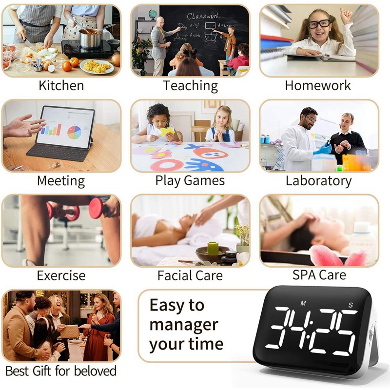 Đồng Hồ Đếm Ngược Kỹ Thuật Số Có Nam Châm Màn Hình LED Lớn Cho Nhà Bếp Và Trẻ Em
