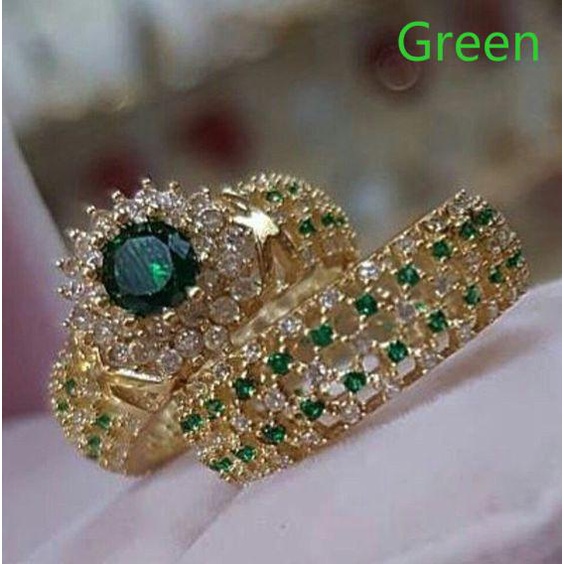 Bộ 2 Nhẫn Đính Hôn Mạ Vàng 18K Đính Đá Sang Trọng