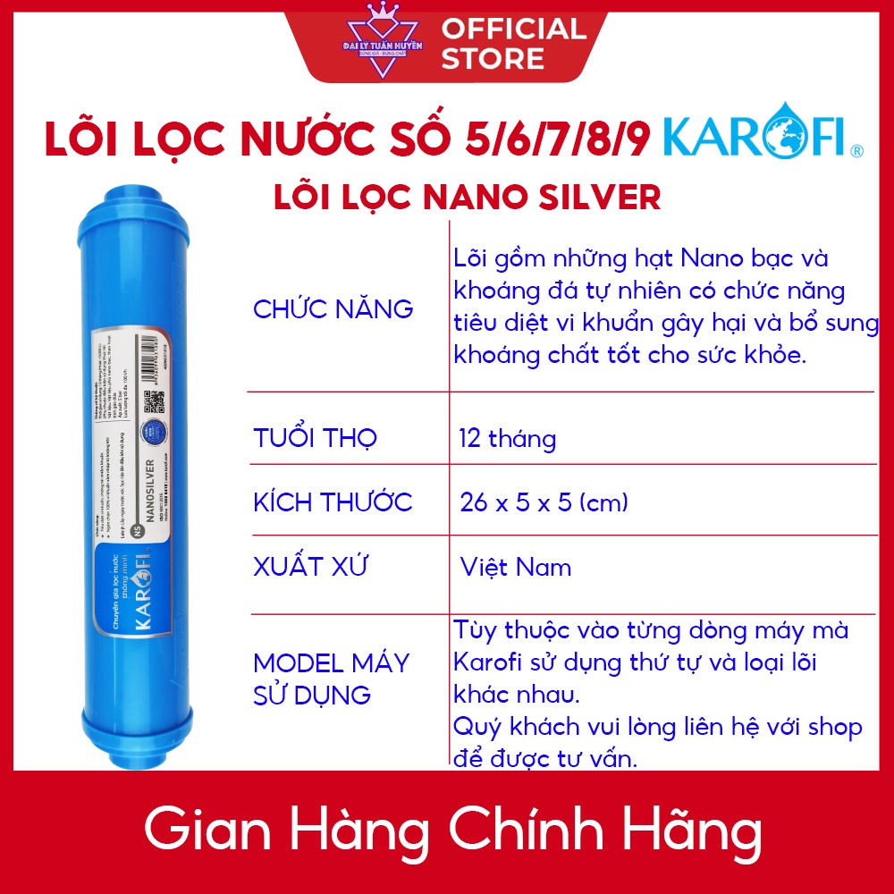 Lõi lọc nước Nano Silver Karofi - Lõi Nano bạc khoáng đá chức năng số 5/6/78/9 dùng cho máy RO