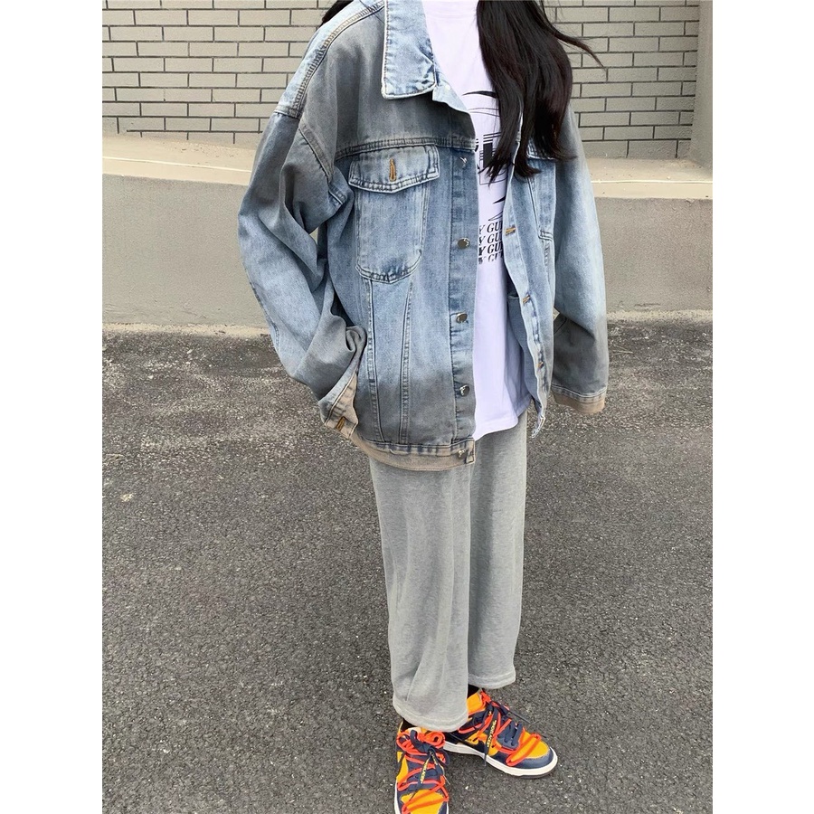 Áo Jeans bò phối xám - Áo bò phối xám fom thụng xinh cá tính