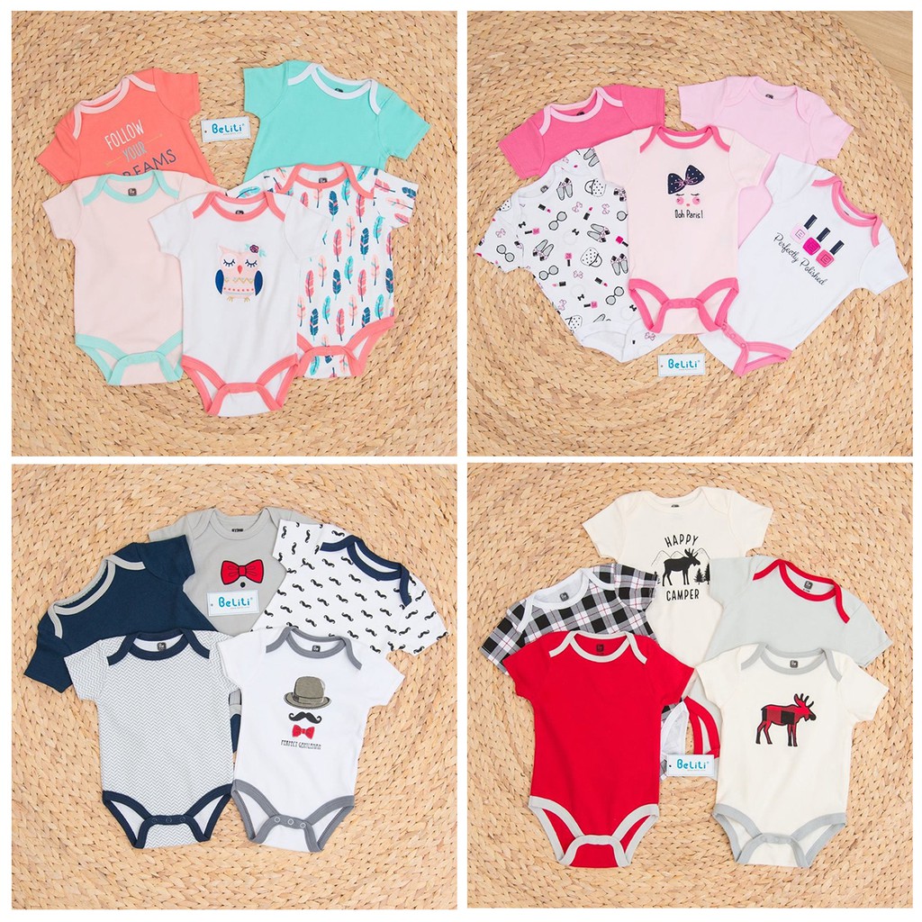SÉT 5 BODY SUIT BELITI XUẤT MỸ CHO BÉ TRAI BÉ GÁI TTS197