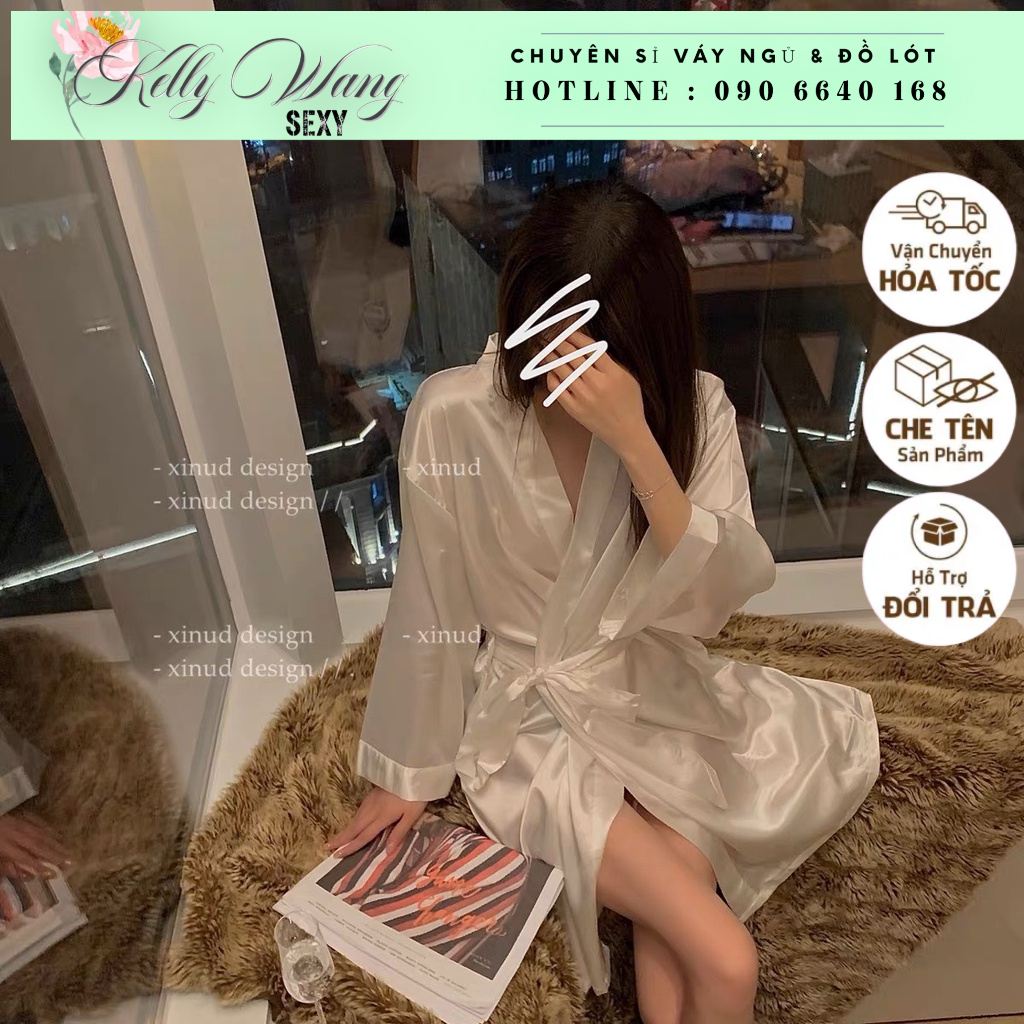 SX877 - ÁO CHOÀNG NGỦ VẢI LỤA MÀU TRƠN PHỐI HỢP CÙNG VÁY NGỦ KÈM THẮT LƯNG