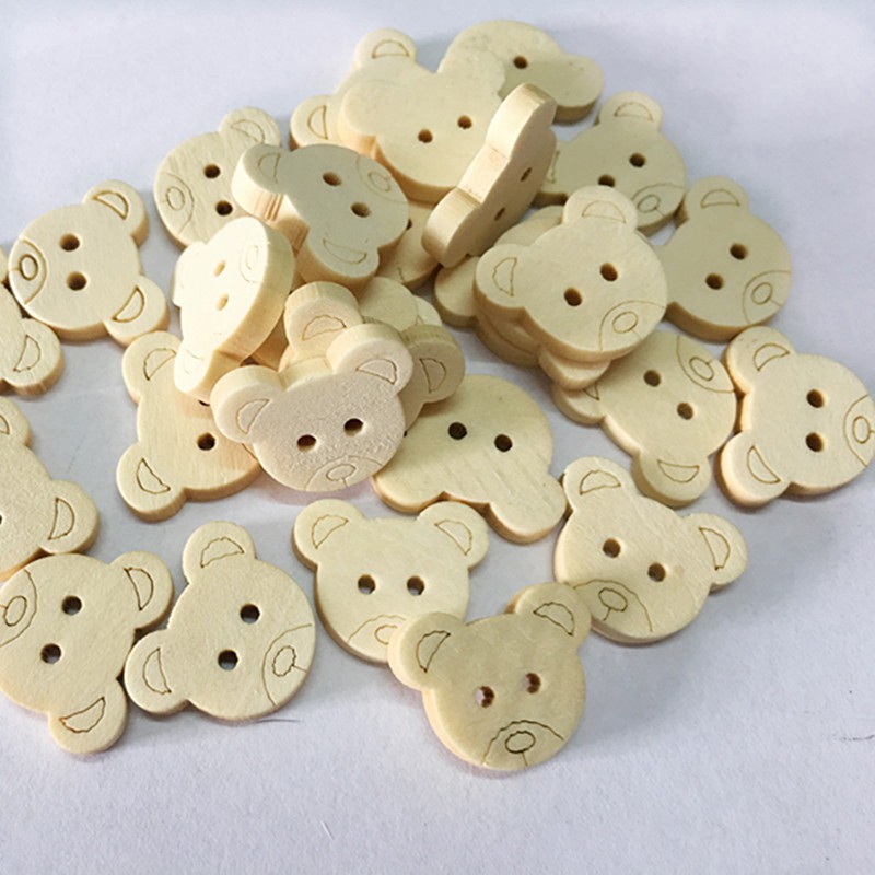 Set 20 Nút Gỗ 2 Lỗ Hình Gấu Teddy Dành Cho Trẻ Em