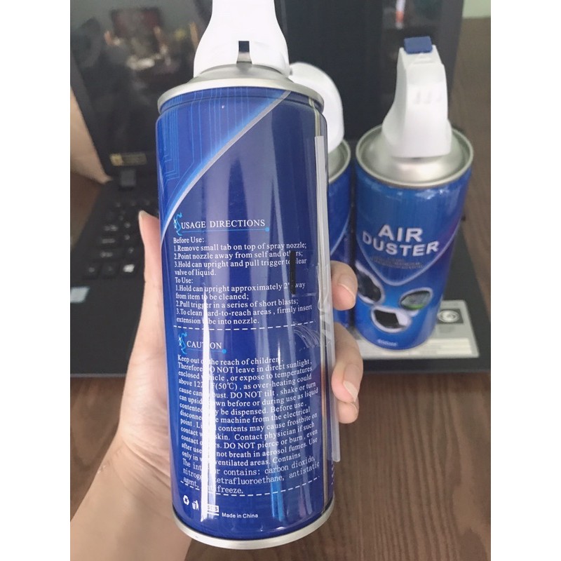 Bình xịt bụi khí nén vệ sinh laptop Air Duster - Xịt cực mạnh 400ml khí O3