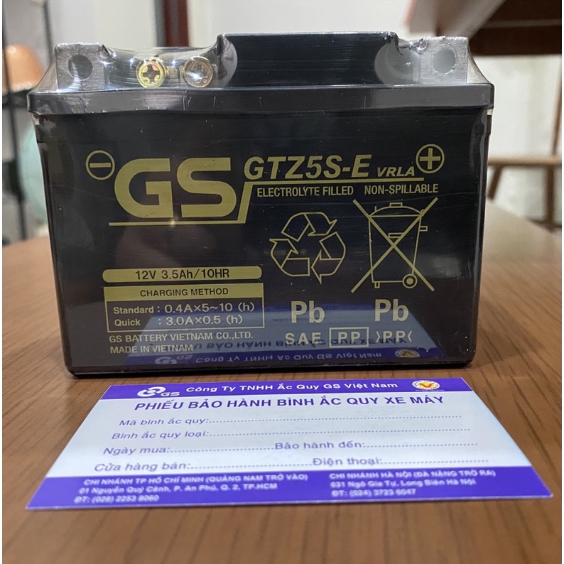 Bình Ắc Quy Khô GS GTZ5S-E  cho xe Honda, Yamaha, Suzuki, SYM, airblade 110 wave 100 wave 110