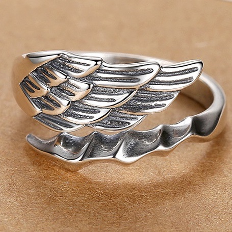 Nhẫn Nam Bạc Đẹp Cá Tính Unisex HipHop Basic Ngầu Angel Ring Lucifer Store Nhẫn Nam Họa tiết Cánh Titan Không Gỉ Angle