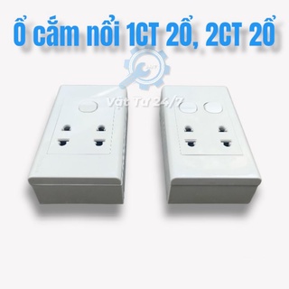 Ổ cắm điện 1 công tắc 2 lỗ cắm, 2 công tắc 2 ổ cắm ốp nổi gắn tường Sino Vanlock S18 có mà che bảo vệ bao gồm kèm đế nổi