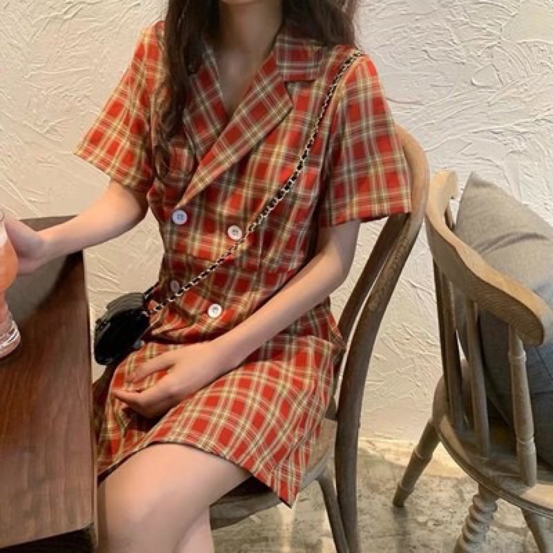 Pass Váy đầm cổ vest caro 2hand