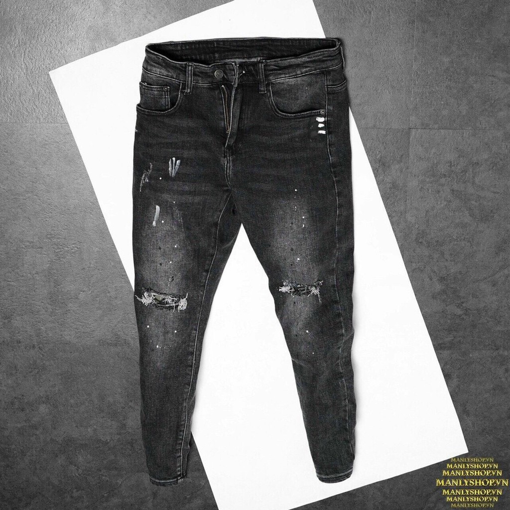Quần jeans nam thiết kế vảy sơn phối hợp rách gối được nhiều bạn ưa chuộng , quần jean cao cấp nam S26 | BigBuy360 - bigbuy360.vn