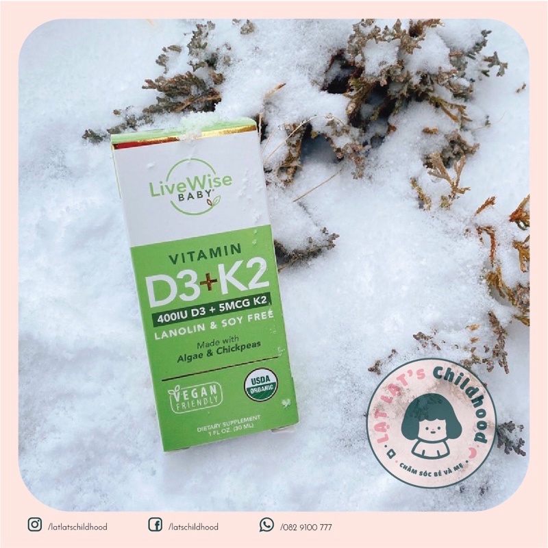 Vitamin D3 + K2 Thuần Chay LIVEWISE BABY - Mỹ