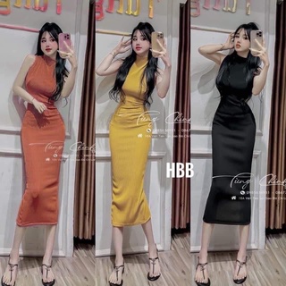 Đầm body sát nách cổ 3p dáng dài