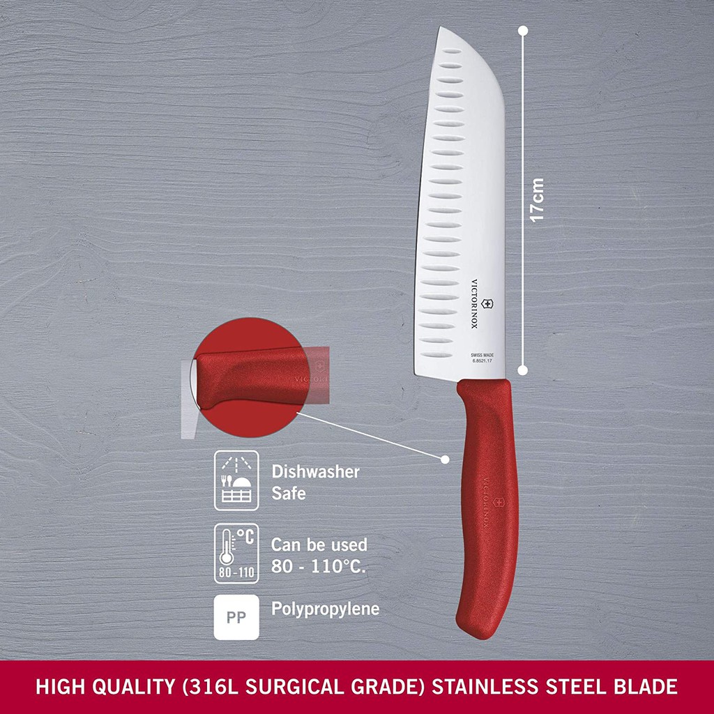 Dao nhà bếp, dao thái thịt Victorinox Santoku 17cm cạnh sáo - BST Swiss Classic (Thụy Sỹ)