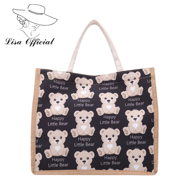 Túi Cói  Lisa Official  Túi Đeo Vai Họa Tiết Gấu Cute Siêu Dễ Thương - SV-8