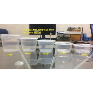 Hộp nhựa tròn có nắp 500ml( 500 cái/ thùng - 1.250 đ/ cái)