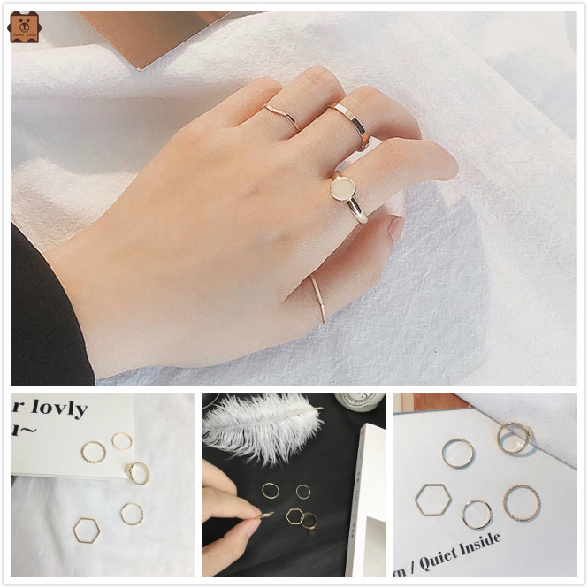 Bộ 5 chiếc nhẫn kim loại phong cách Hàn Quốc đơn giản