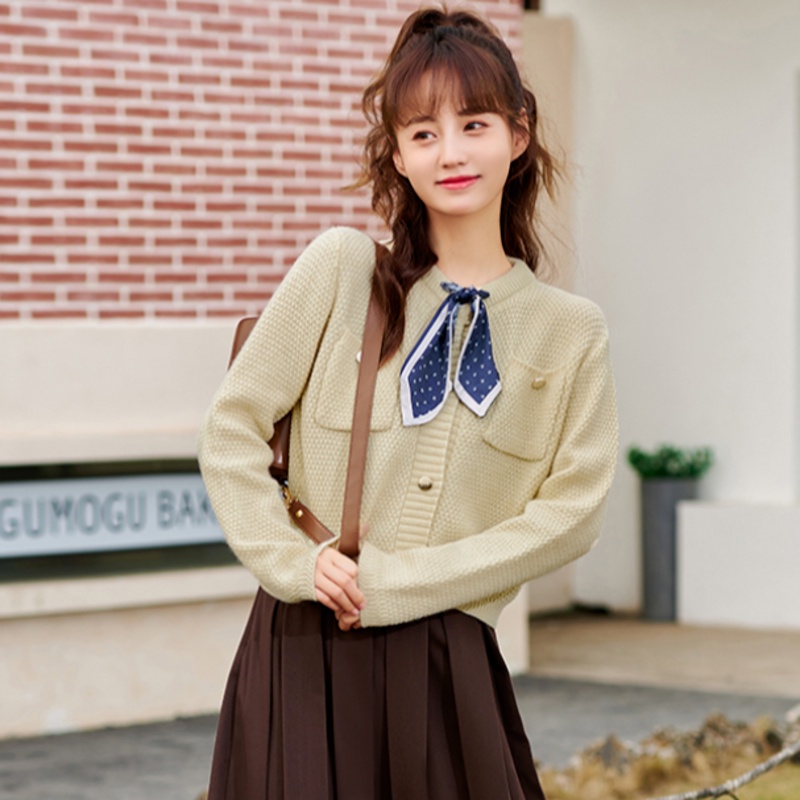 【ZHELIHANGFEI】Áo Cardigan Dệt Kim Tay Dài Dáng Rộng Phối Nơ Phong Cách Retro