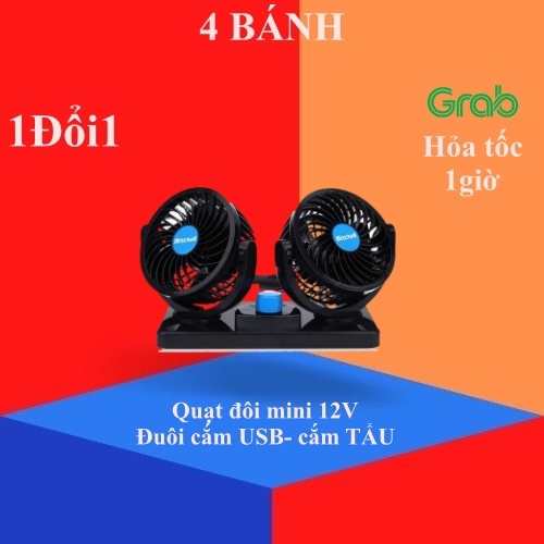 Quạt Đôi Mini 360 Độ Để Trong Ô Tô, Để Bàn Làm Việc